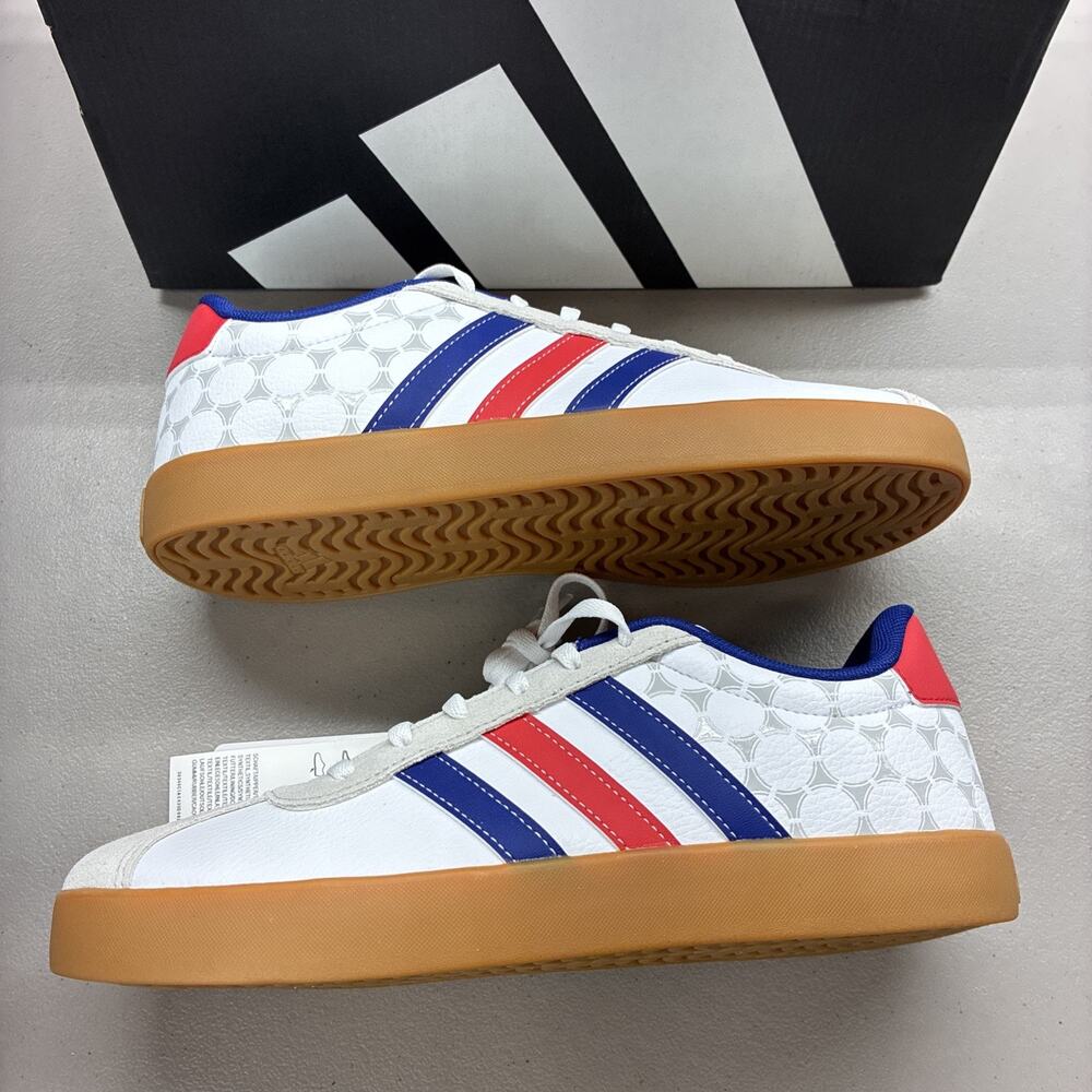 adidas VL Court 3.0 Size 7 White Red Blue Gum Shoes K13119 New in Box USA